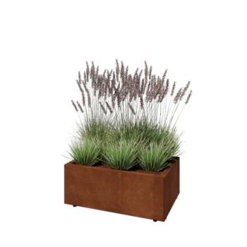Corten acél virágláda - Téglalap - 80 x 50 x 30 cm - Fenéklemezzel - Lábakkal