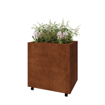 Corten acél virágláda - Téglalap - 80 x 60 x 80 cm - Fenéklemezzel - Kerekekkel