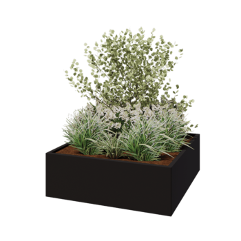 Acél virágláda - Négyzet - 120 x 120 x 40 cm - RAL9005 matt (fekete) - Fenéklemezzel