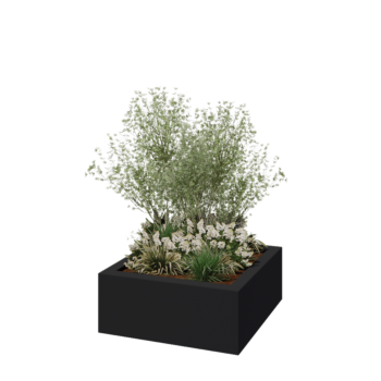 Üvegszálas virágláda - Négyzet - 100 x 100 x 40 cm - RAL7021 matt (fekete szürke) - Alátéttel