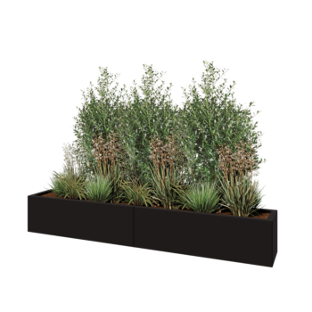 Acél virágláda XXL - Téglalap - 200 x 30 x 30 cm - RAL9005 matt (fekete) - Fenéklemez nélkül