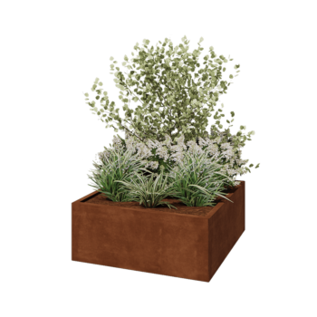 Corten acél virágláda - Négyzet - 100 x 100 x 40 cm - Fenéklemez nélkül