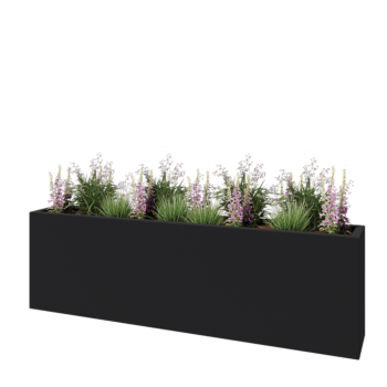 Üvegszálas virágláda - Téglalap alakú - 200 x 30 x 60 cm - RAL7021 matt (fekete szürke) - Alátéttel