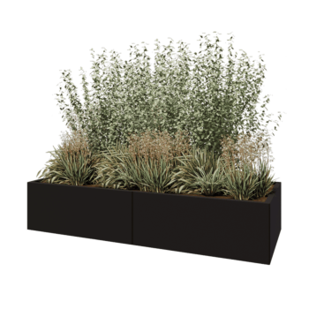 Acél virágláda XXL - Téglalap - 200 x 80 x 40 cm - RAL9005 matt (fekete) - Fenéklemez nélkül