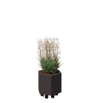 Acél virágláda - Hatszög - 39,3 x 34,6 x 30 cm - RAL7016 matt (antracitszürke) - Fenéklemezzel - Kerekekkel