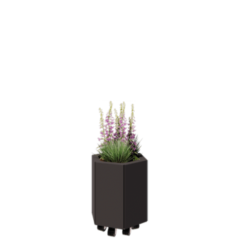 Acél virágláda - Hatszög - 39,3 x 34,6 x 40 cm - RAL7016 matt (antracitszürke) - Fenéklemezzel - Kerekekkel