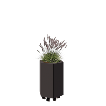 Acél virágláda - Hatszög - 39,3 x 34,6 x 50 cm - RAL7016 matt (antracitszürke) - Fenéklemezzel - Kerekekkel