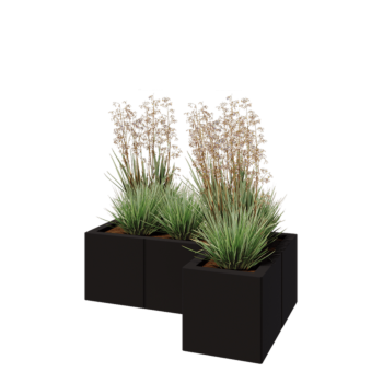 Acél virágláda - L-alak - 90 x 60 x 30 cm - RAL9005 matt (fekete) - Fenéklemezzel