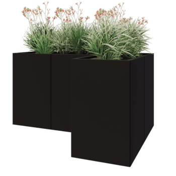 Acél virágláda - L-alak - 150 x 100 x 80 cm - RAL9005 matt (fekete) - Fenéklemezzel