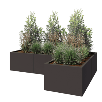 Acél virágláda - L-alak - 180 x 120 x 40 cm - Más RAL szín - Fenéklemezzel