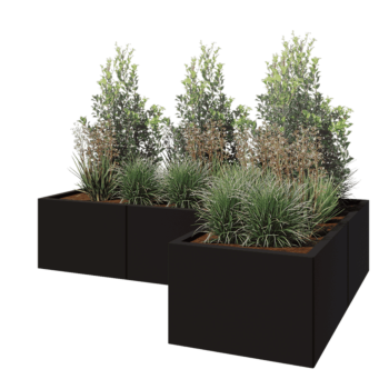 Acél virágláda - L-alak - 180 x 120 x 40 cm - RAL9005 matt (fekete) - Fenéklemez nélkül
