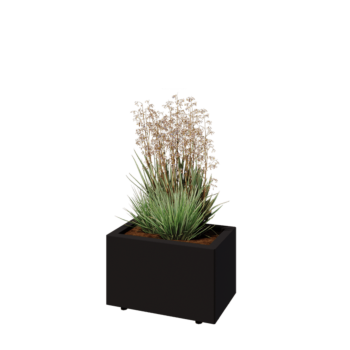 Acél virágláda - Téglalap - 50 x 30 x 30 cm - RAL9005 matt (fekete) - Fenéklemezzel - Lábakkal