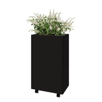 Acél virágláda - Téglalap - 50 x 30 x 80 cm - RAL9005 matt (fekete) - Fenéklemezzel - Kerekekkel