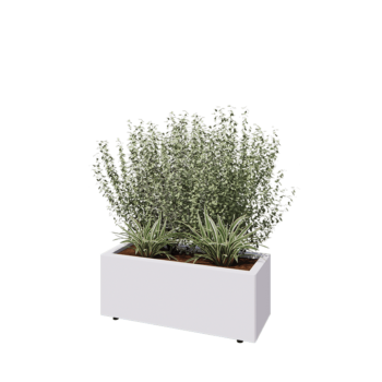 Acél virágláda - Téglalap - 80 x 30 x 30 cm - RAL9010 matt (fehér) - Fenéklemezzel - Lábakkal