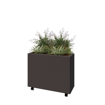 Acél virágláda - Téglalap - 80 x 30 x 60 cm - RAL7016 matt (antracitszürke) - Fenéklemezzel - Kerekekkel