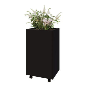 Acél virágláda - Téglalap - 50 x 40 x 80 cm - RAL9005 matt (fekete) - Fenéklemezzel - Kerekekkel