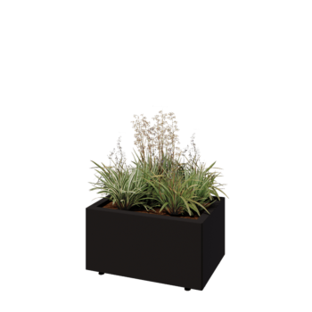 Acél virágláda - Téglalap - 60 x 40 x 30 cm - RAL9005 matt (fekete) - Fenéklemezzel - Lábakkal