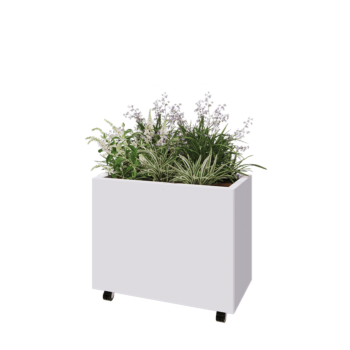 Acél virágláda - Téglalap - 80 x 40 x 60 cm - RAL9010 matt (fehér) - Fenéklemezzel - Kerekekkel