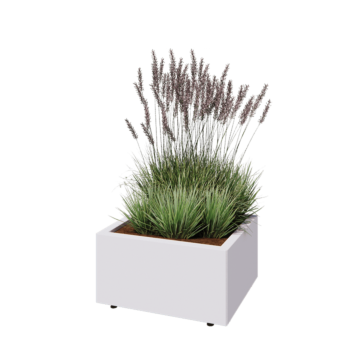 Acél virágláda - Téglalap - 60 x 50 x 30 cm - RAL9010 matt (fehér) - Fenéklemezzel - Lábakkal