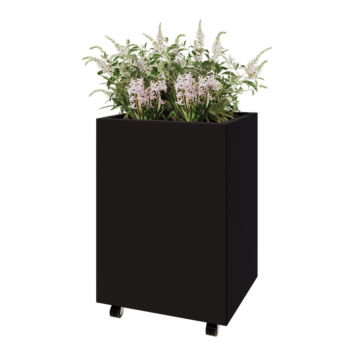 Acél virágláda - Téglalap - 60 x 50 x 80 cm - RAL9005 matt (fekete) - Fenéklemezzel - Kerekekkel