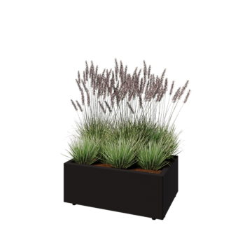 Acél virágláda - Téglalap - 80 x 50 x 30 cm - RAL9005 matt (fekete) - Fenéklemezzel - Lábakkal