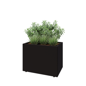 Acél virágláda - Téglalap - 80 x 50 x 60 cm - RAL9005 matt (fekete) - Fenéklemezzel - Lábakkal