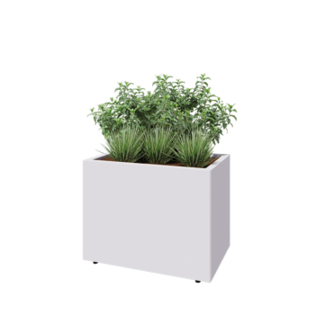 Acél virágláda - Téglalap - 80 x 50 x 60 cm - RAL9010 matt (fehér) - Fenéklemezzel - Lábakkal