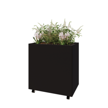 Acél virágláda - Téglalap - 80 x 50 x 80 cm - RAL9005 matt (fekete) - Fenéklemezzel - Kerekekkel