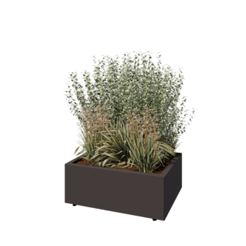 Acél virágláda - Téglalap - 80 x 60 x 30 cm - RAL7016 matt (antracitszürke) - Fenéklemezzel - Lábakkal