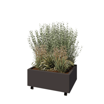 Acél virágláda - Téglalap - 80 x 60 x 30 cm - Más RAL szín - Fenéklemezzel - Kerekekkel