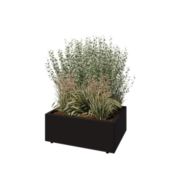 Acél virágláda - Téglalap - 80 x 60 x 30 cm - RAL9005 matt (fekete) - Fenéklemezzel - Lábakkal