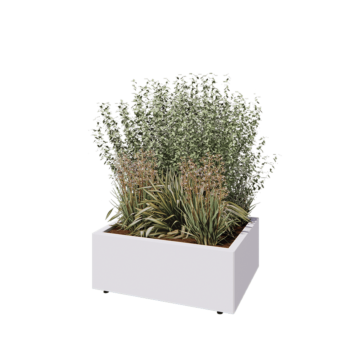 Acél virágláda - Téglalap - 80 x 60 x 30 cm - RAL9010 matt (fehér) - Fenéklemezzel - Lábakkal