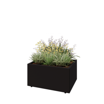 Acél virágláda - Téglalap - 80 x 60 x 40 cm - RAL9005 matt (fekete) - Fenéklemezzel - Lábakkal