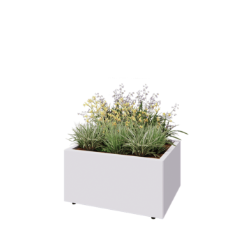 Acél virágláda - Téglalap - 80 x 60 x 40 cm - RAL9010 matt (fehér) - Fenéklemezzel - Lábakkal