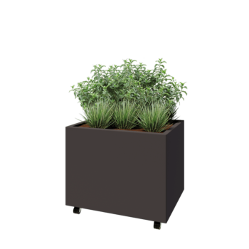 Acél virágláda - Téglalap - 80 x 60 x 60 cm - RAL7016 matt (antracitszürke) - Fenéklemezzel - Kerekekkel