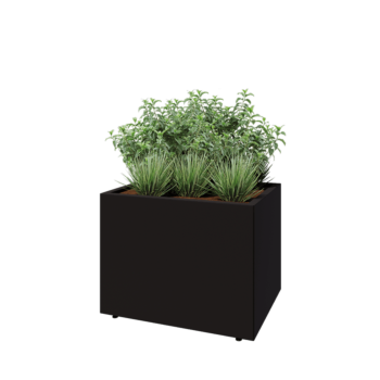 Acél virágláda - Téglalap - 80 x 60 x 60 cm - RAL9005 matt (fekete) - Fenéklemezzel - Lábakkal