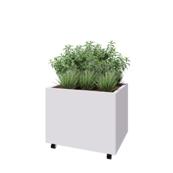 Acél virágláda - Téglalap - 80 x 60 x 60 cm - RAL9010 matt (fehér) - Fenéklemezzel - Kerekekkel