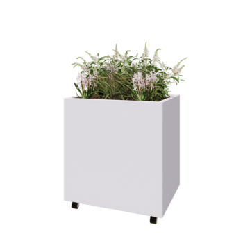 Acél virágláda - Téglalap - 80 x 60 x 80 cm - RAL9010 matt (fehér) - Fenéklemezzel - Kerekekkel