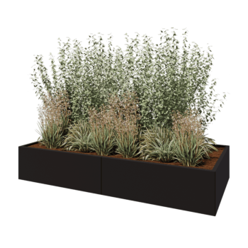 Acél virágláda XXL - Téglalap - 240 x 100 x 40 cm - RAL9005 matt (fekete) - Fenéklemez nélkül