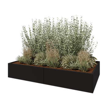 Acél virágláda XXL - Téglalap - 240 x 120 x 40 cm - RAL9005 matt (fekete) - Fenéklemez nélkül