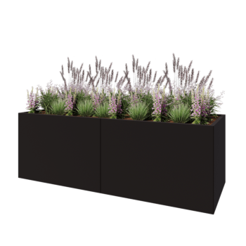 Acél virágláda XXL - Téglalap - 240 x 80 x 80 cm - RAL9005 matt (fekete) - Fenéklemezzel