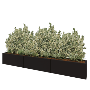 Acél virágláda XXL - Téglalap - 300 x 30 x 40 cm - RAL9005 matt (fekete) - Fenéklemez nélkül