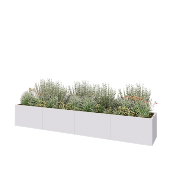 Acél virágláda XXL - Téglalap - 400 x 60 x 60 cm - RAL9010 matt (fehér) - Fenéklemezzel