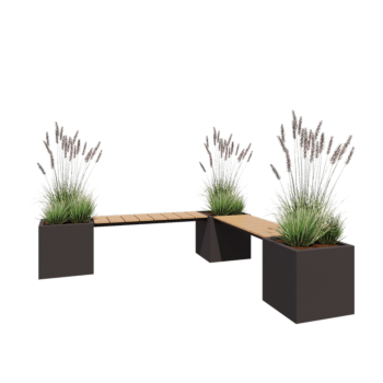 Acél virágláda - Négyzet - Sarokelrendezés - 221,2 x 221,2 x 50 cm - RAL7016 matt (antracitszürke) - Fenéklemezzel - Paddal