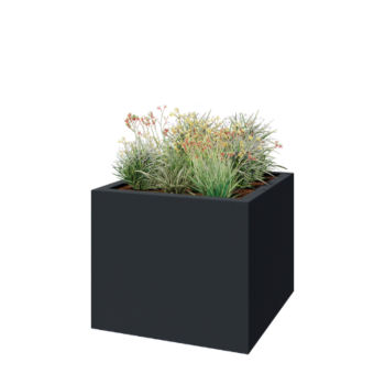 Üvegszálas virágláda - Négyzet - 120 x 120 x 100 cm - RAL7021 matt (fekete szürke) - Alátéttel