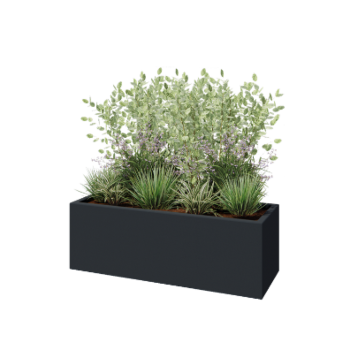 Üvegszálas virágláda - Téglalap alakú - 120 x 40 x 40 cm - RAL7021 matt (fekete szürke) - Alátéttel