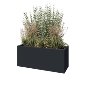 Üvegszálas virágláda - Téglalap alakú - 120 x 40 x 50 cm - RAL7021 matt (fekete szürke) - Alátéttel