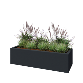 Üvegszálas virágláda - Téglalap alakú - 150 x 50 x 40 cm - RAL7021 matt (fekete szürke) - Alátéttel