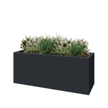 Üvegszálas virágláda - Téglalap alakú - 150 x 50 x 60 cm - RAL7021 matt (fekete szürke) - Alátéttel