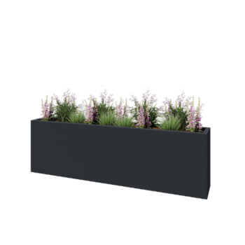 Üvegszálas virágláda - Téglalap alakú - 200 x 30 x 60 cm - RAL7021 matt (fekete szürke) - Alátéttel